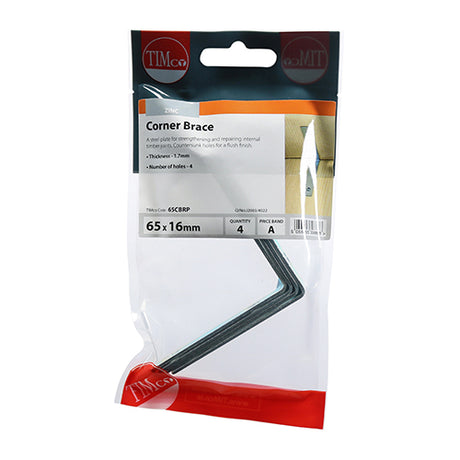 This is an image showing TIMCO Corner Braces - Zinc - 65 x 65 x 16 - 4 Pieces TIMpac available from T.H Wiggans Ironmongery in Kendal, quick delivery at discounted prices.