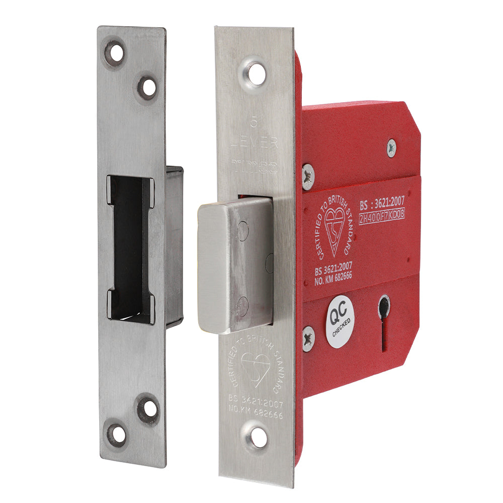 This is an image showing TIMCO 5 Lever British Standard Deadlock - Stainless Steel - Satin - 78 case / 57 backset - 1 Each Box available from T.H Wiggans Ironmongery in Kendal, quick delivery at discounted prices.