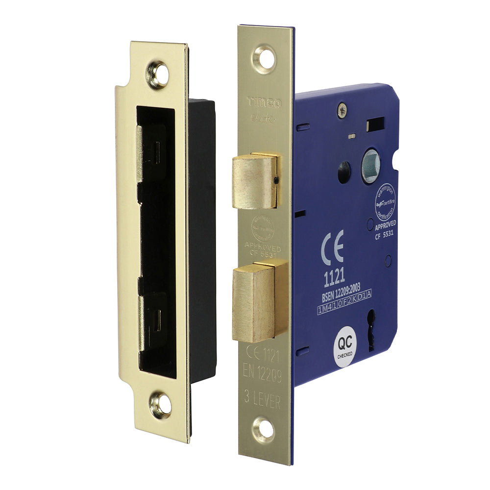 This is an image showing TIMCO 3 Lever Sashlock - Electro Brass - 78 case / 58 backset - 1 Each Box available from T.H Wiggans Ironmongery in Kendal, quick delivery at discounted prices.
