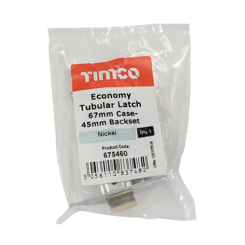 This is an image showing TIMCO Economy Tubular Latch - Nickel - 67 case / 45 backset - 1 Each Plain Bag available from T.H Wiggans Ironmongery in Kendal, quick delivery at discounted prices.