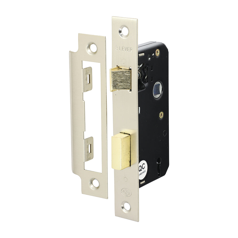 This is an image showing TIMCO 3 Lever Sashlock - Satin Nickel - 51 case / 31 backset - 1 Each Bag available from T.H Wiggans Ironmongery in Kendal, quick delivery at discounted prices.