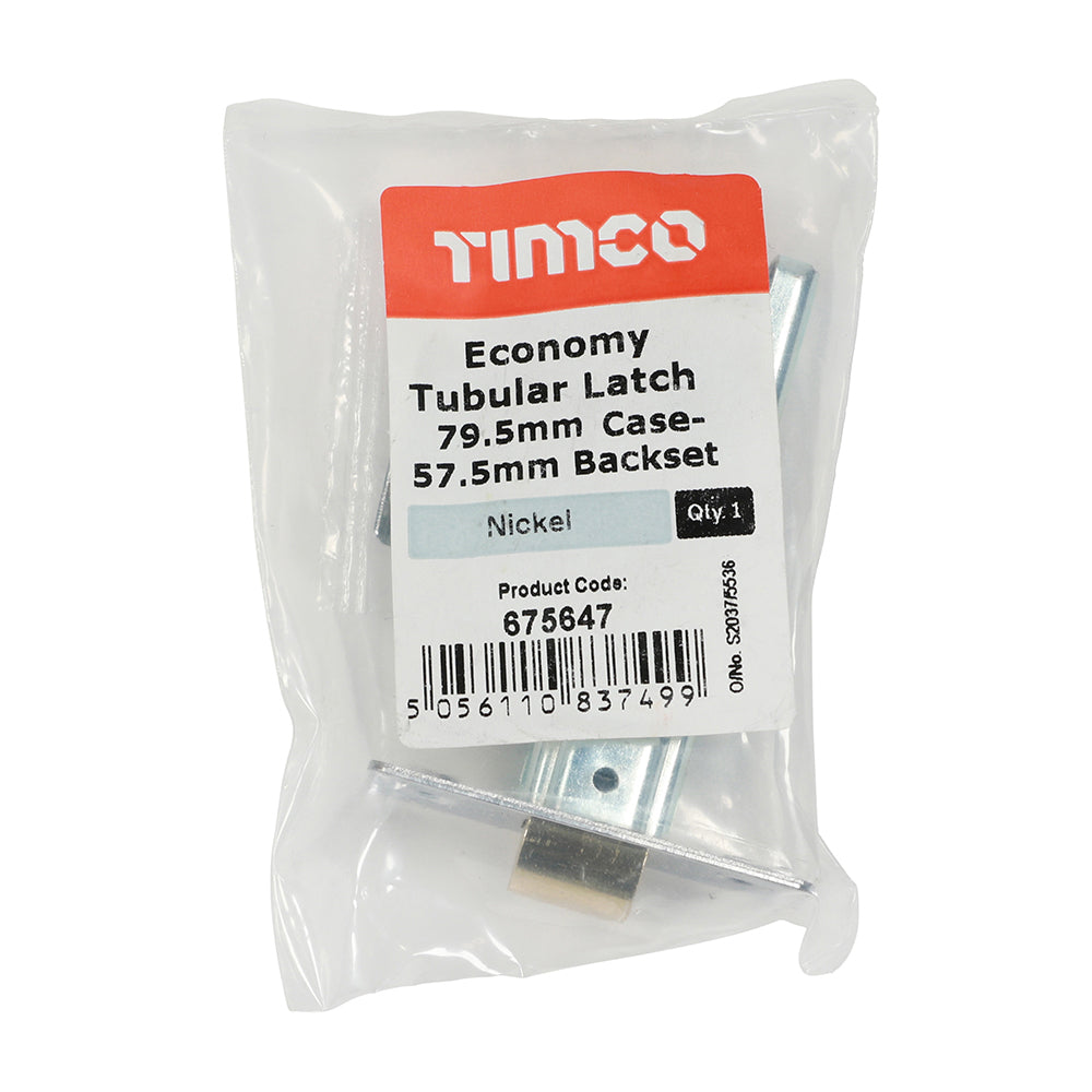 This is an image showing TIMCO Economy Tubular Latch - Nickel - 79.5 case / 57.5 backset - 1 Each Plain Bag available from T.H Wiggans Ironmongery in Kendal, quick delivery at discounted prices.