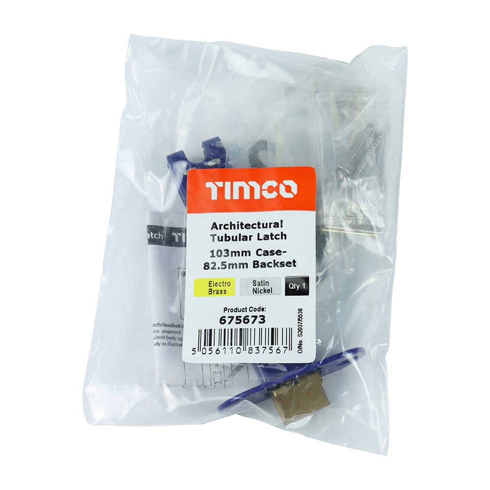 This is an image showing TIMCO Architectural Tubular Latch - Electro Brass & Satin Nickel - 103 case / 82.5 backset - 1 Each Plain Bag available from T.H Wiggans Ironmongery in Kendal, quick delivery at discounted prices.