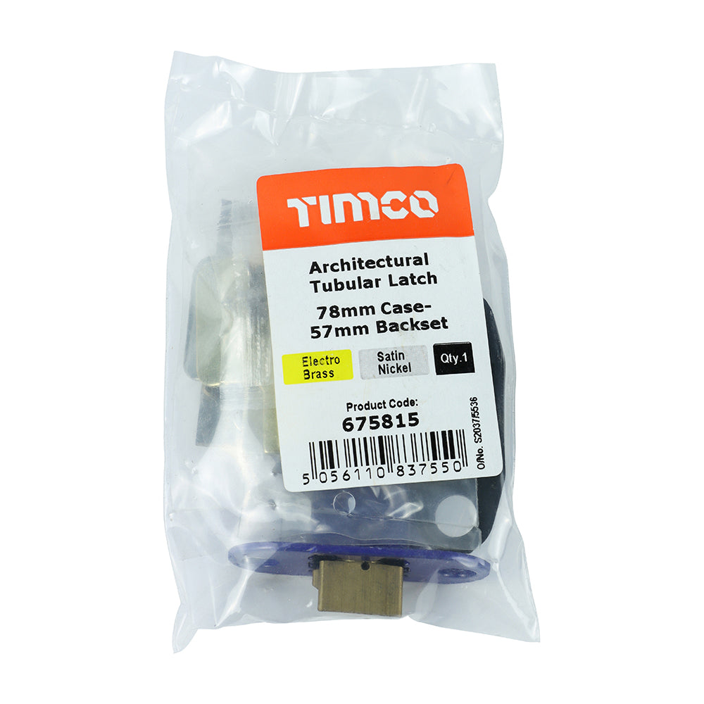 This is an image showing TIMCO Architectural Tubular Latch - Electro Brass & Satin Nickel - 78 case / 57 backset - 1 Each Plain Bag available from T.H Wiggans Ironmongery in Kendal, quick delivery at discounted prices.