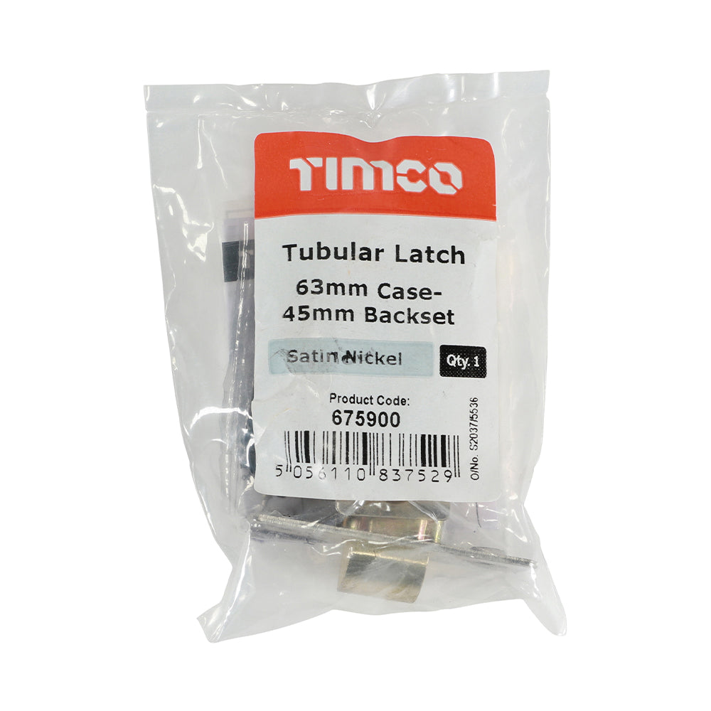 This is an image showing TIMCO Tubular Latch - Satin Nickel - 67 case / 45 backset - 1 Each Plain Bag available from T.H Wiggans Ironmongery in Kendal, quick delivery at discounted prices.