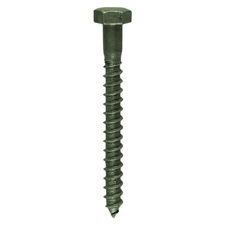 This is an image showing TIMCO Coach Screws - Hex - Exterior - Green - 6.0 x 75 - 10 Pieces Bag available from T.H Wiggans Ironmongery in Kendal, quick delivery at discounted prices.
