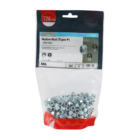 This is an image showing TIMCO Nylon Nuts - Type P - Zinc - M6 - 300 Pieces TIMbag available from T.H Wiggans Ironmongery in Kendal, quick delivery at discounted prices.