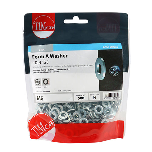 This is an image showing TIMCO Form A Washers - Zinc - M6 - 500 Pieces TIMbag available from T.H Wiggans Ironmongery in Kendal, quick delivery at discounted prices.