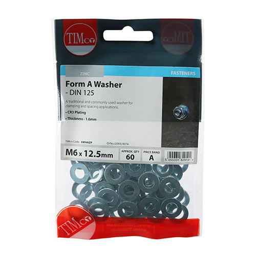 This is an image showing TIMCO Form A Washers - Zinc - M6 - 60 Pieces TIMpac available from T.H Wiggans Ironmongery in Kendal, quick delivery at discounted prices.