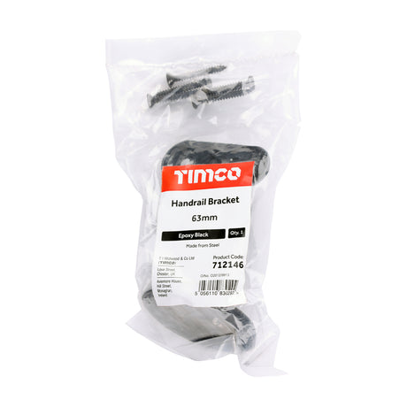 This is an image showing TIMCO Steel Handrail Bracket - Black - 63mm - 1 Each Bag available from T.H Wiggans Ironmongery in Kendal, quick delivery at discounted prices.