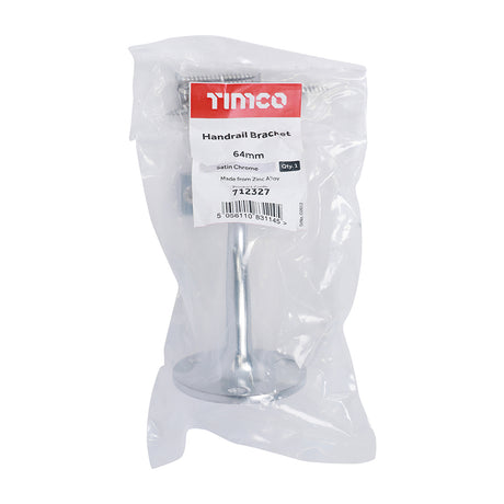 This is an image showing TIMCO Handrail Bracket - Satin Chrome - 64mm - 1 Each Bag available from T.H Wiggans Ironmongery in Kendal, quick delivery at discounted prices.