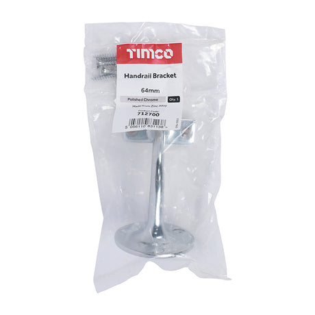 This is an image showing TIMCO Handrail Bracket - Polished Chrome - 64mm - 1 Each Bag available from T.H Wiggans Ironmongery in Kendal, quick delivery at discounted prices.