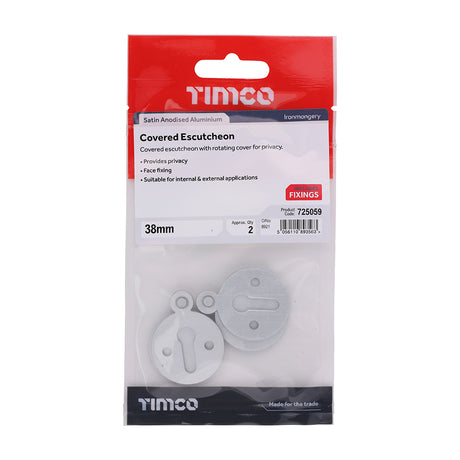This is an image showing TIMCO Covered Escutcheon - Satin Anodised Aluminium - 38mm - 2 Pieces TIMpac available from T.H Wiggans Ironmongery in Kendal, quick delivery at discounted prices.