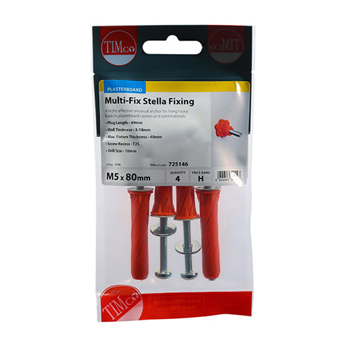 This is an image showing TIMCO Stella Fixings - TX - Pan - Red - M5 x 80 - 4 Pieces TIMpac available from T.H Wiggans Ironmongery in Kendal, quick delivery at discounted prices.