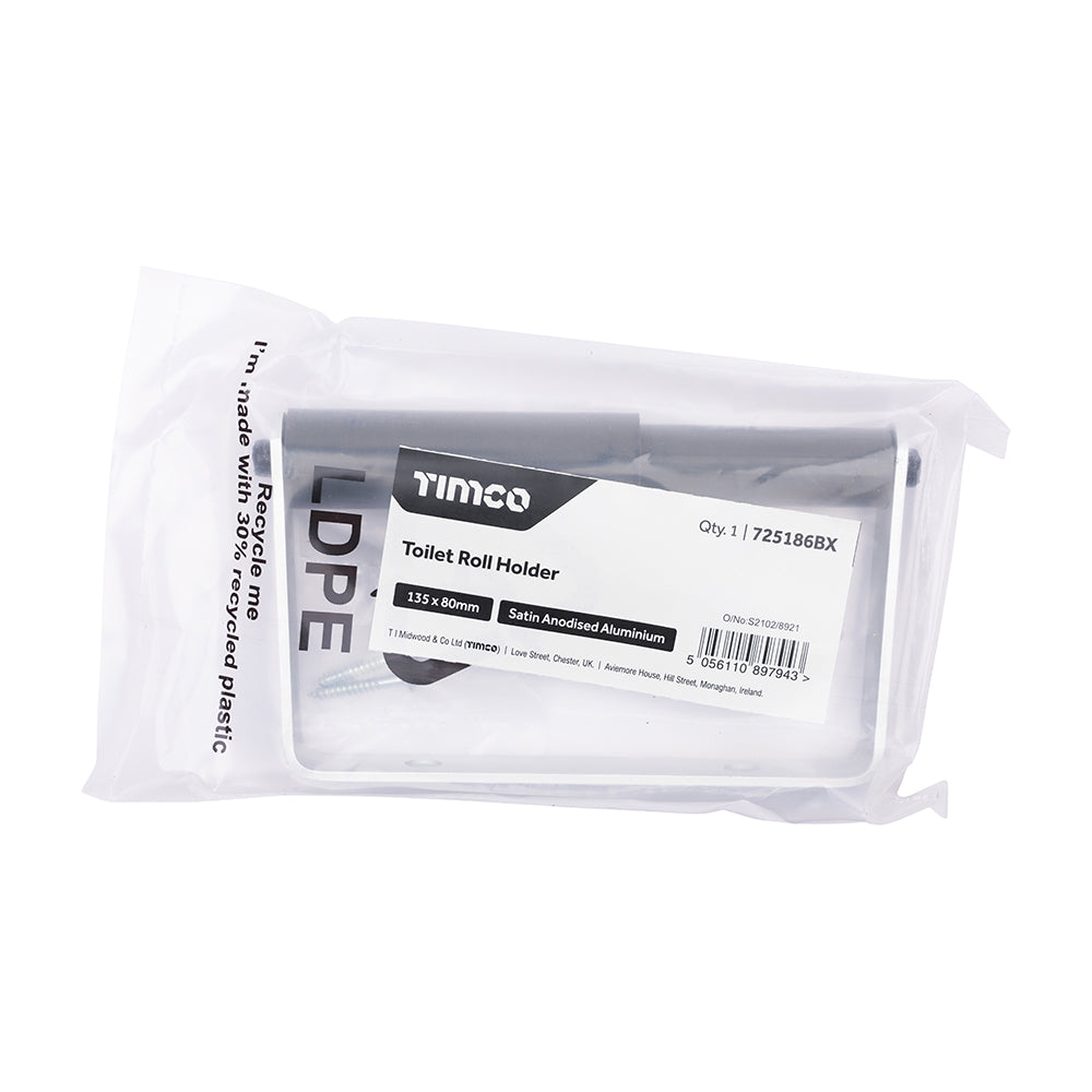 This is an image showing TIMCO Toilet Roll Holder - Satin Anodised Aluminium - 135 x 80 - 1 Each Bag available from T.H Wiggans Ironmongery in Kendal, quick delivery at discounted prices.