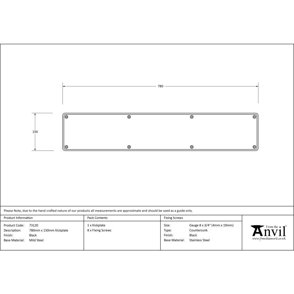 This is an image showing From The Anvil - Black 780mm x 150mm Kick Plate available from trade door handles, quick delivery and discounted prices