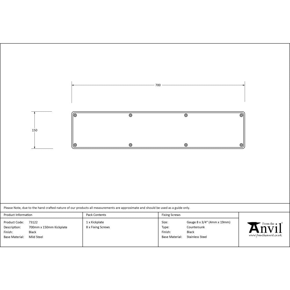 This is an image showing From The Anvil - Black 700mm x 150mm Kick Plate available from trade door handles, quick delivery and discounted prices