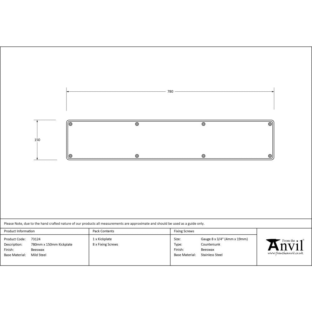 This is an image showing From The Anvil - Beeswax 780mm x 150mm Kick Plate available from trade door handles, quick delivery and discounted prices