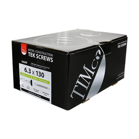 This is an image showing TIMCO Metal Construction Fibre Cement Board to Light Section Screws - Hex - Self-Drilling - Exterior - Silver Organic - 6.3 x 130 - 50 Pieces Box available from T.H Wiggans Ironmongery in Kendal, quick delivery at discounted prices.