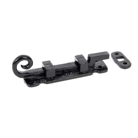 This is an image showing From The Anvil - Black 4" Cranked Monkeytail Bolt available from T.H Wiggans Architectural Ironmongery in Kendal, quick delivery and discounted prices
