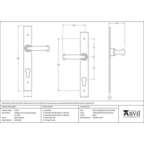 This is an image showing From The Anvil - Black Cottage Lever Espag. Lock Set available from trade door handles, quick delivery and discounted prices