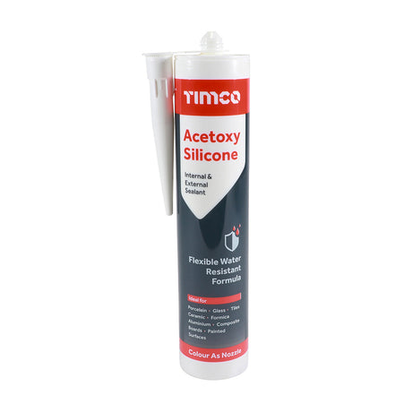 This is an image showing TIMCO Acetoxy Silicone - White - 300ml - 1 Each Cartridge available from T.H Wiggans Ironmongery in Kendal, quick delivery at discounted prices.
