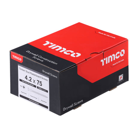 This is an image showing TIMCO Drywall Screws - PH - Bugle - Coarse Thread - Grey - 4.2 x 75 - 500 Pieces Box available from T.H Wiggans Ironmongery in Kendal, quick delivery at discounted prices.