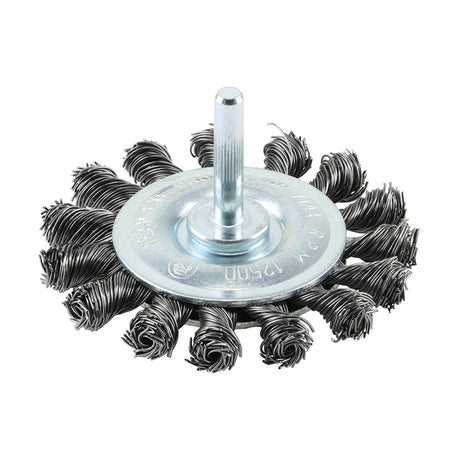 This is an image showing TIMCO Drill Wheel Brush - Twisted Knot Steel Wire - 75mm - 1 Each Blister Pack available from T.H Wiggans Ironmongery in Kendal, quick delivery at discounted prices.