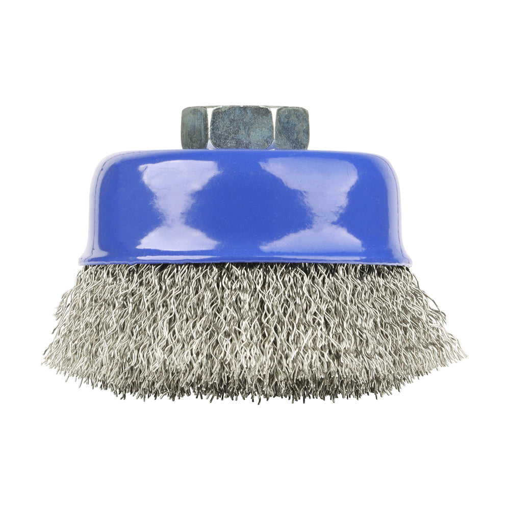 This is an image showing TIMCO Angle Grinder Cup Brush - Crimped Stainless Steel - 75mm - 1 Each Blister Pack available from T.H Wiggans Ironmongery in Kendal, quick delivery at discounted prices.