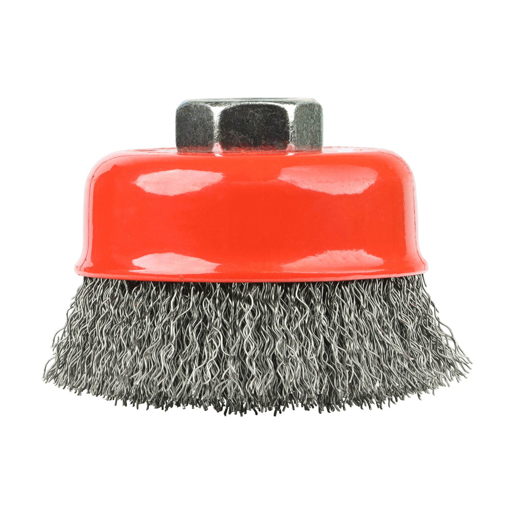 This is an image showing TIMCO Angle Grinder Cup Brush - Crimped Steel Wire - 75mm - 1 Each Blister Pack available from T.H Wiggans Ironmongery in Kendal, quick delivery at discounted prices.