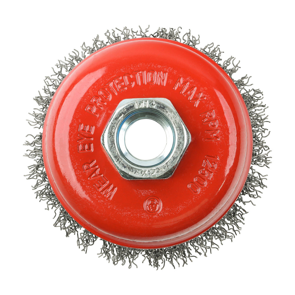 This is an image showing TIMCO Angle Grinder Cup Brush - Crimped Steel Wire - 75mm - 1 Each Blister Pack available from T.H Wiggans Ironmongery in Kendal, quick delivery at discounted prices.