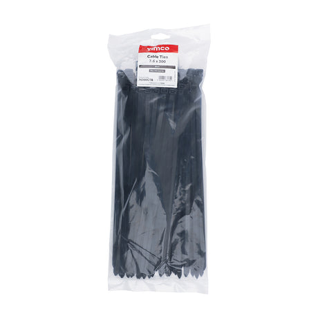 This is an image showing TIMCO Cable Ties - Black - 7.6 x 300 - 100 Pieces Bag available from T.H Wiggans Ironmongery in Kendal, quick delivery at discounted prices.