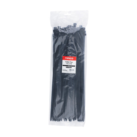 This is an image showing TIMCO Cable Ties - Black - 7.6 x 370 - 100 Pieces Bag available from T.H Wiggans Ironmongery in Kendal, quick delivery at discounted prices.