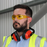 This is an image showing TIMCO Comfort Safety Glasses - Amber - One Size - 1 Each Bag available from T.H Wiggans Ironmongery in Kendal, quick delivery at discounted prices.