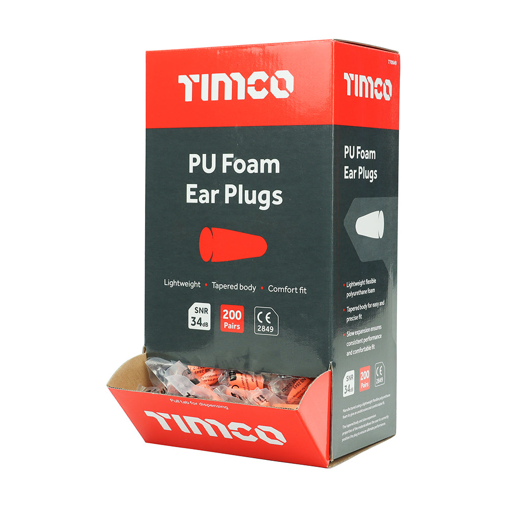 This is an image showing TIMCO PU Foam Ear Plugs - One Size - 200 Pieces Box available from T.H Wiggans Ironmongery in Kendal, quick delivery at discounted prices.