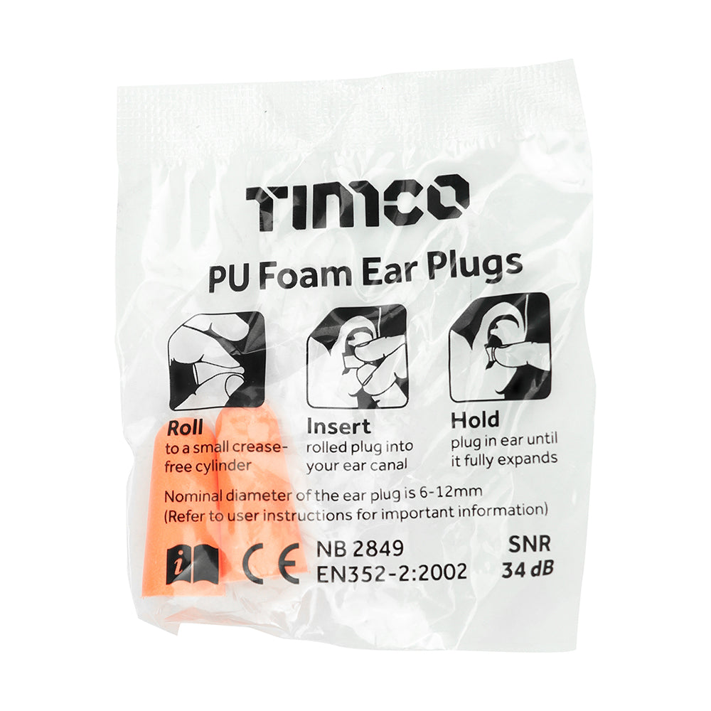 This is an image showing TIMCO PU Foam Ear Plugs - One Size - 200 Pieces Box available from T.H Wiggans Ironmongery in Kendal, quick delivery at discounted prices.
