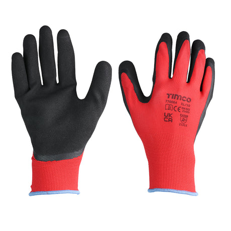 This is an image showing TIMCO Toughlight Grip Gloves - Sandy Latex Coated Polyester - Multi Pack - X Large - 12 Pieces Bag available from T.H Wiggans Ironmongery in Kendal, quick delivery at discounted prices.