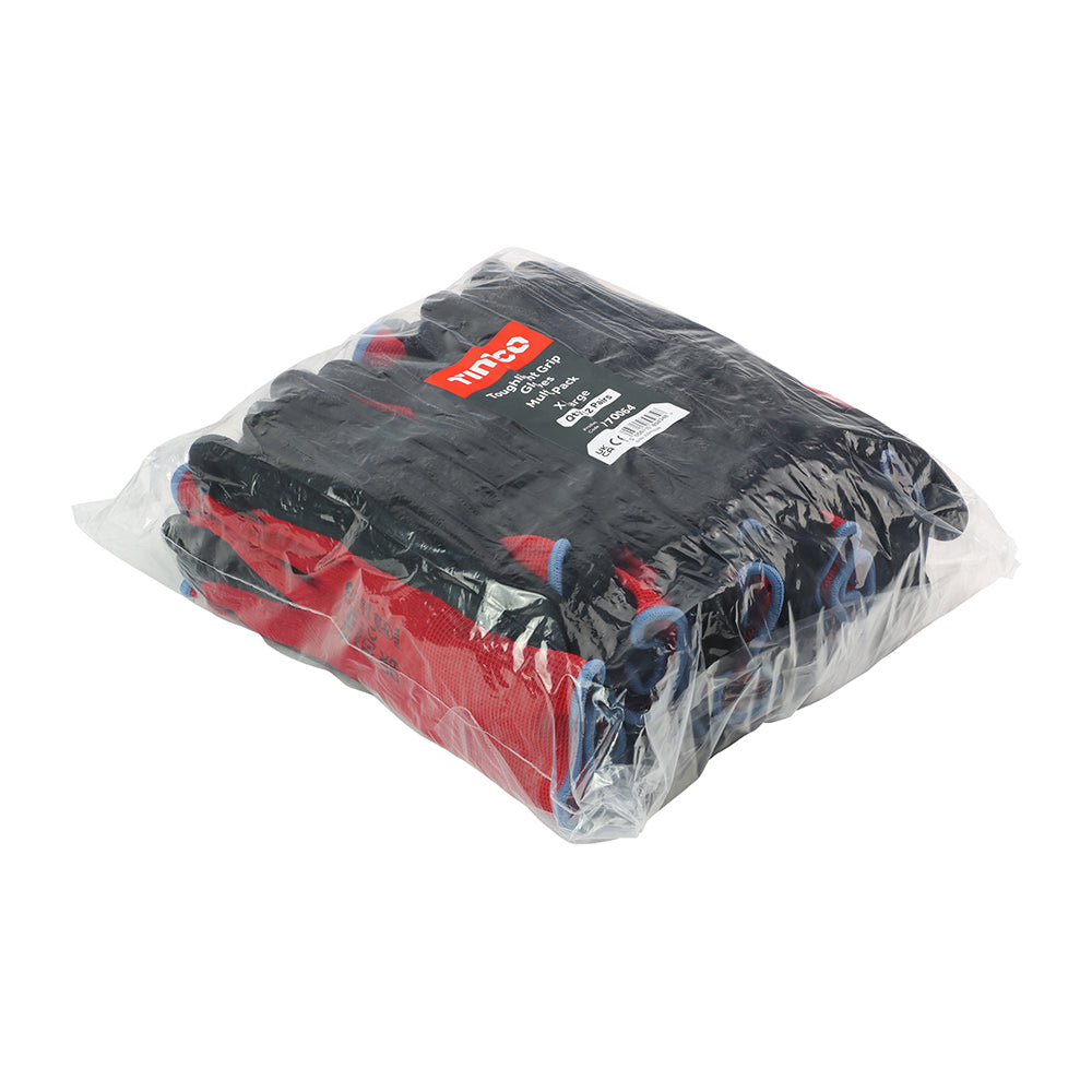 This is an image showing TIMCO Toughlight Grip Gloves - Sandy Latex Coated Polyester - Multi Pack - X Large - 12 Pieces Bag available from T.H Wiggans Ironmongery in Kendal, quick delivery at discounted prices.