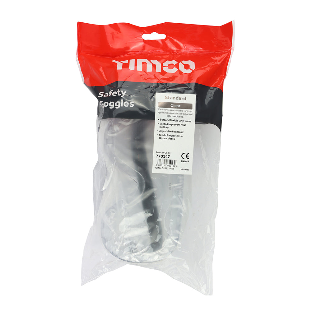 This is an image showing TIMCO Standard Safety Goggles - Clear - One Size - 1 Each Bag available from T.H Wiggans Ironmongery in Kendal, quick delivery at discounted prices.