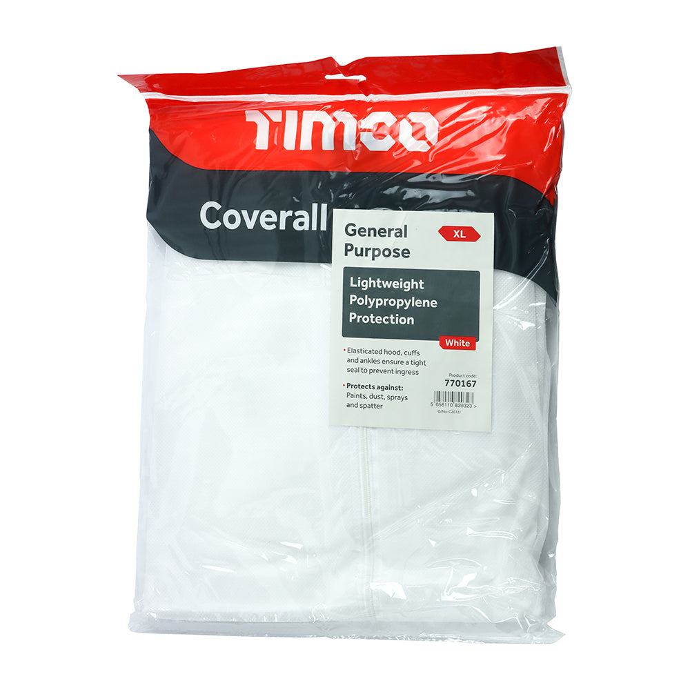 This is an image showing TIMCO General Purpose Coverall - White - X Large - 1 Each Bag available from T.H Wiggans Ironmongery in Kendal, quick delivery at discounted prices.