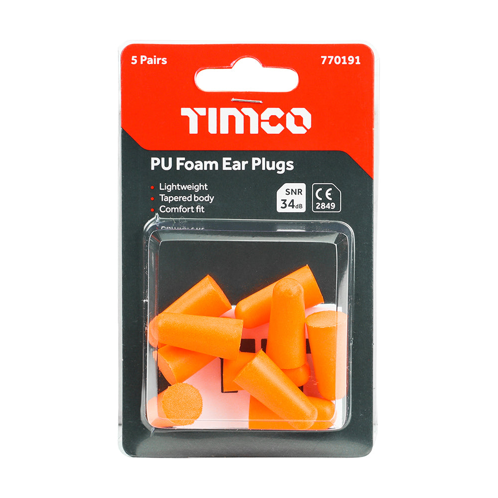 This is an image showing TIMCO PU Foam Ear Plugs - One Size - 5 Pieces Blister Pack available from T.H Wiggans Ironmongery in Kendal, quick delivery at discounted prices.
