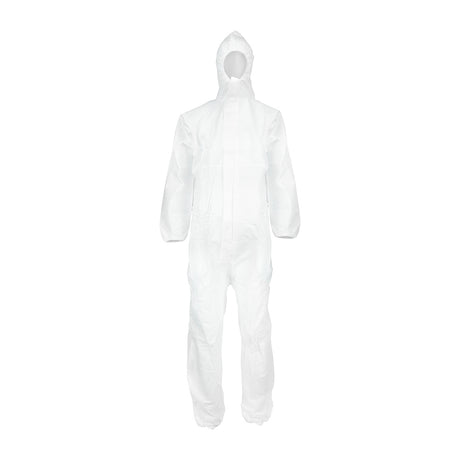 This is an image showing TIMCO Cat III Type 5/6 Coverall - High Risk Protection - White - Medium - 1 Each Bag available from T.H Wiggans Ironmongery in Kendal, quick delivery at discounted prices.