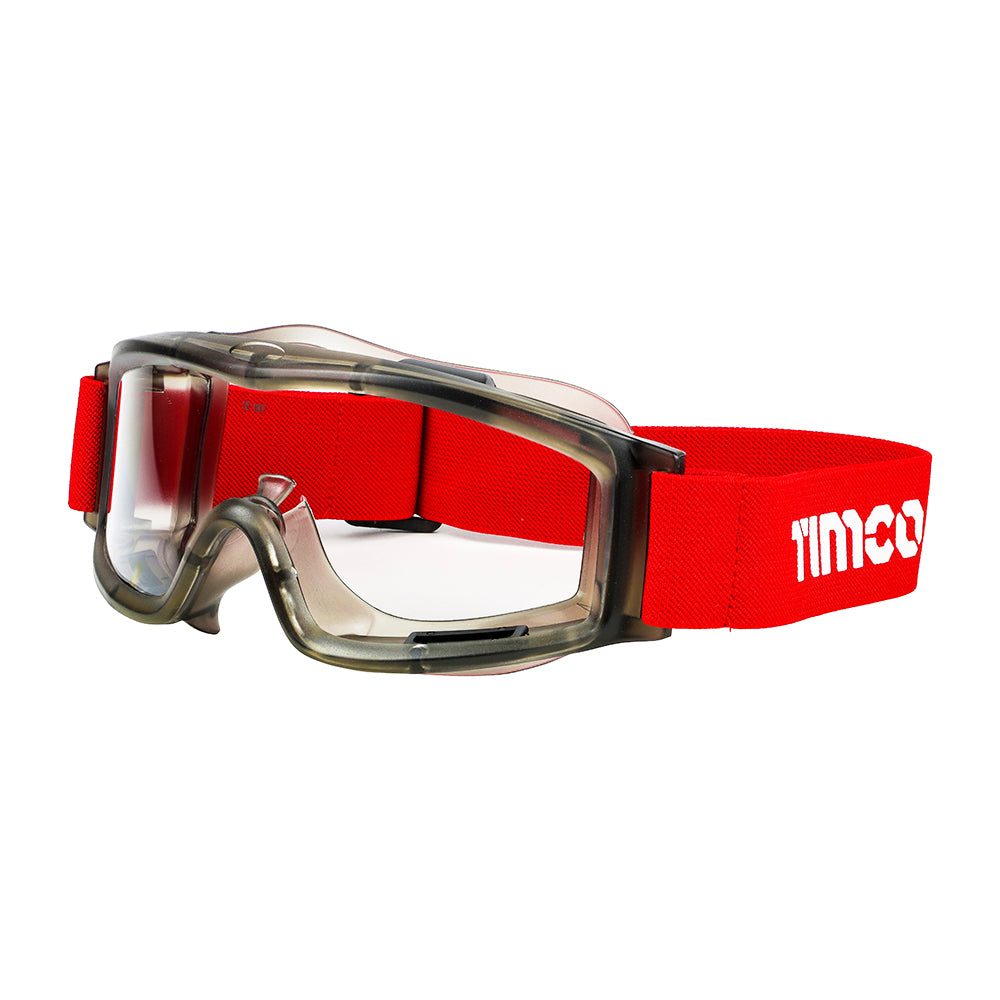 This is an image showing TIMCO Premium Safety Goggles - Clear - One Size - 1 Each Bag available from T.H Wiggans Ironmongery in Kendal, quick delivery at discounted prices.