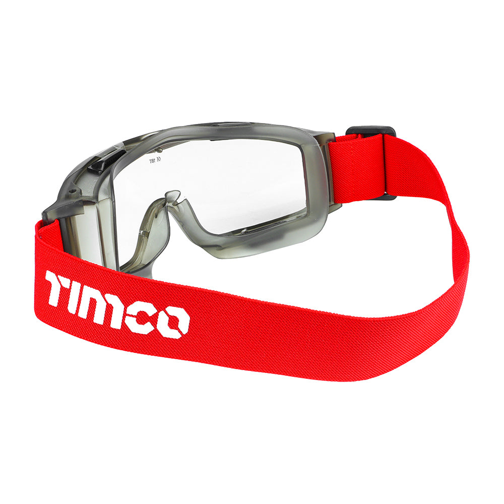 This is an image showing TIMCO Premium Safety Goggles - Clear - One Size - 1 Each Bag available from T.H Wiggans Ironmongery in Kendal, quick delivery at discounted prices.