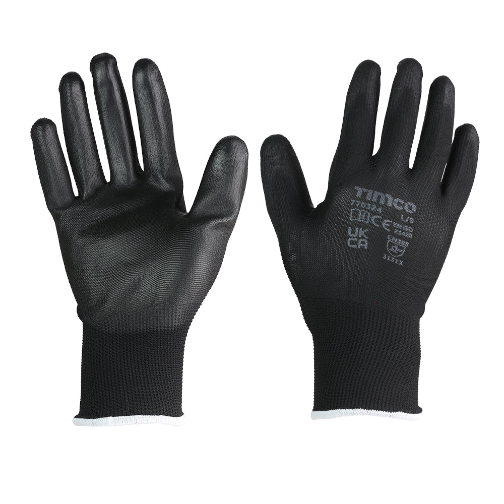 This is an image showing TIMCO Durable Grip Gloves - PU Coated Polyester - Multi Pack - Large - 12 Pieces Bag available from T.H Wiggans Ironmongery in Kendal, quick delivery at discounted prices.