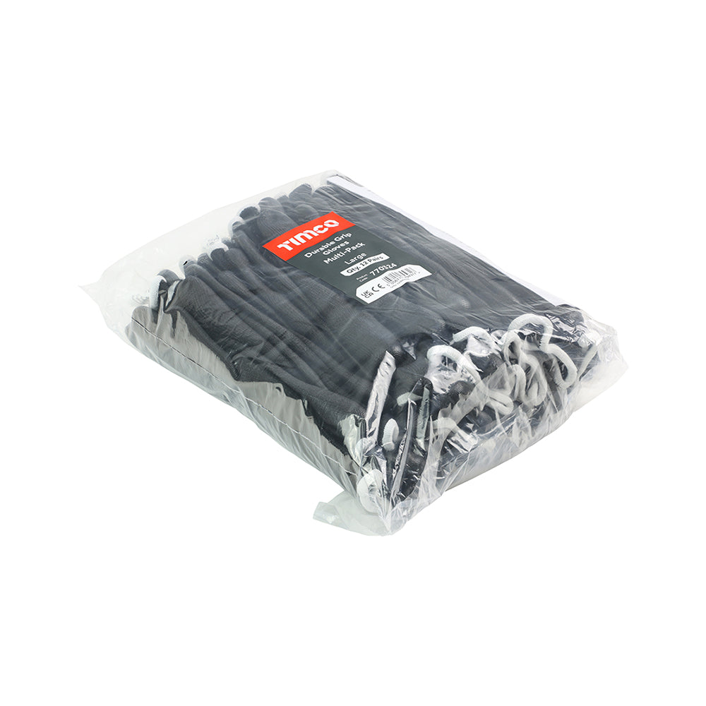 This is an image showing TIMCO Durable Grip Gloves - PU Coated Polyester - Multi Pack - Large - 12 Pieces Bag available from T.H Wiggans Ironmongery in Kendal, quick delivery at discounted prices.