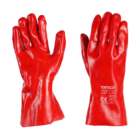 This is an image showing TIMCO PVC Gauntlets - PVC Coated Cotton Interlock - X Large - 1 Each Backing Card available from T.H Wiggans Ironmongery in Kendal, quick delivery at discounted prices.