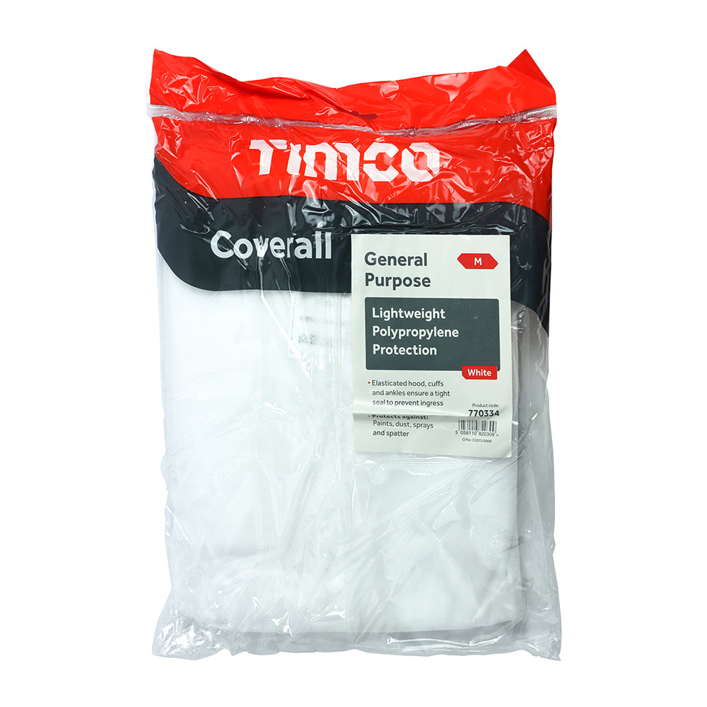 This is an image showing TIMCO General Purpose Coverall - White - Medium - 1 Each Bag available from T.H Wiggans Ironmongery in Kendal, quick delivery at discounted prices.