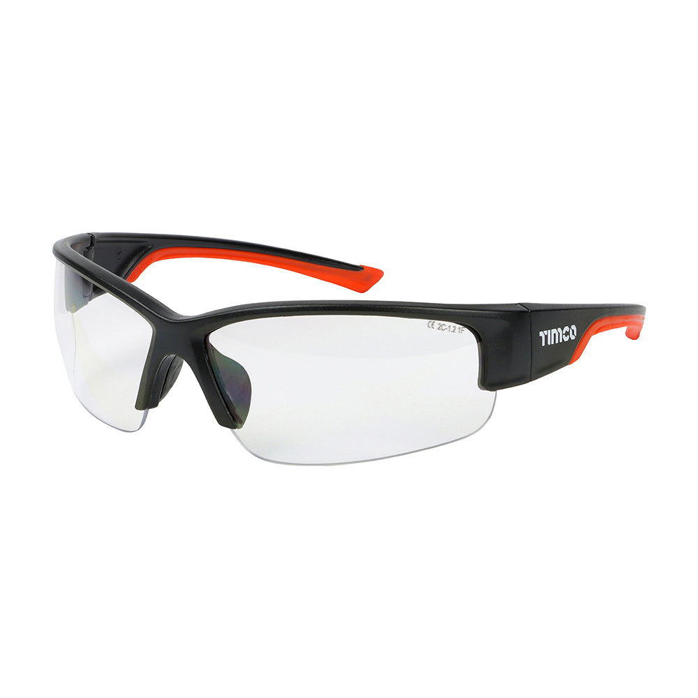 This is an image showing TIMCO Premium Safety Glasses - Clear - One Size - 1 Each Bag available from T.H Wiggans Ironmongery in Kendal, quick delivery at discounted prices.