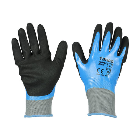 This is an image showing TIMCO Waterproof Grip Gloves - Sandy Nitrile Foam Coated Polyester - X Large - 1 Each Backing Card available from T.H Wiggans Ironmongery in Kendal, quick delivery at discounted prices.